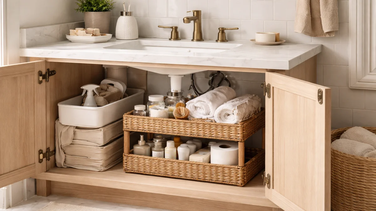 bathroom sink storage hack - professional product photography