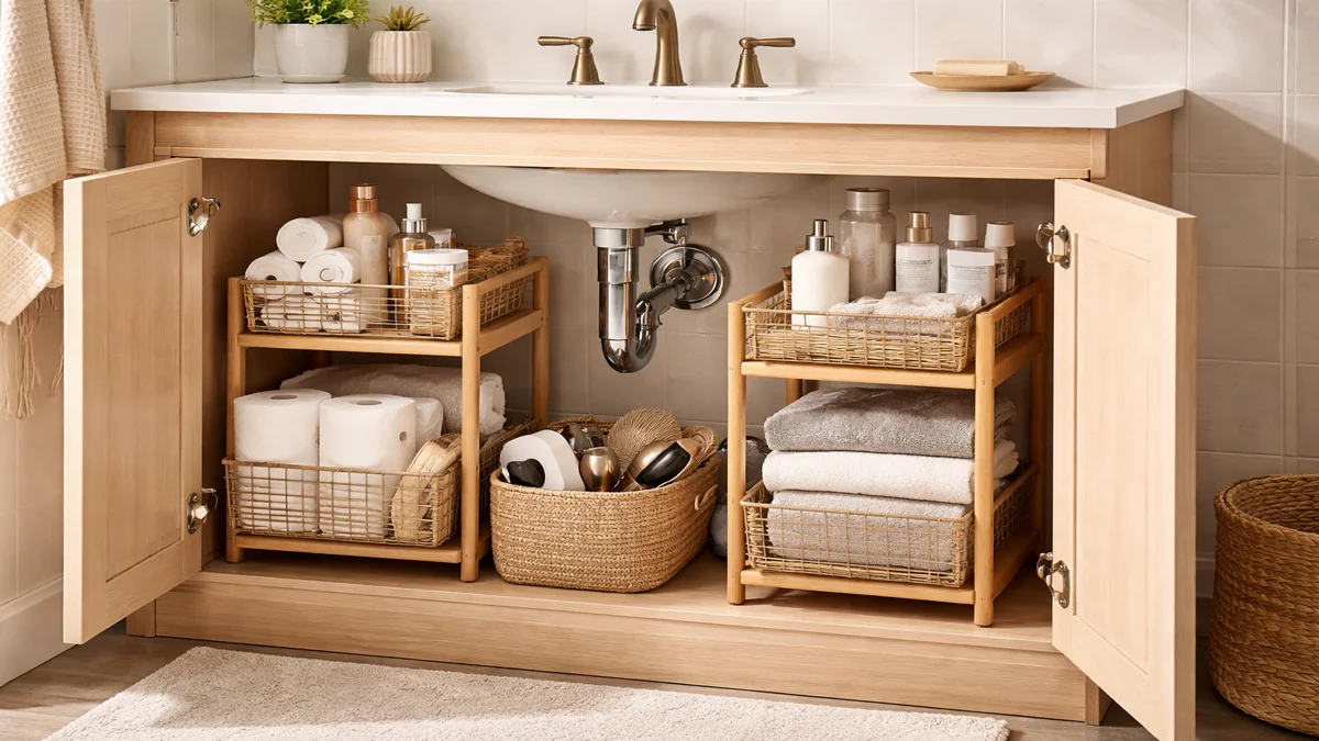 bathroom sink storage hack - professional product photography