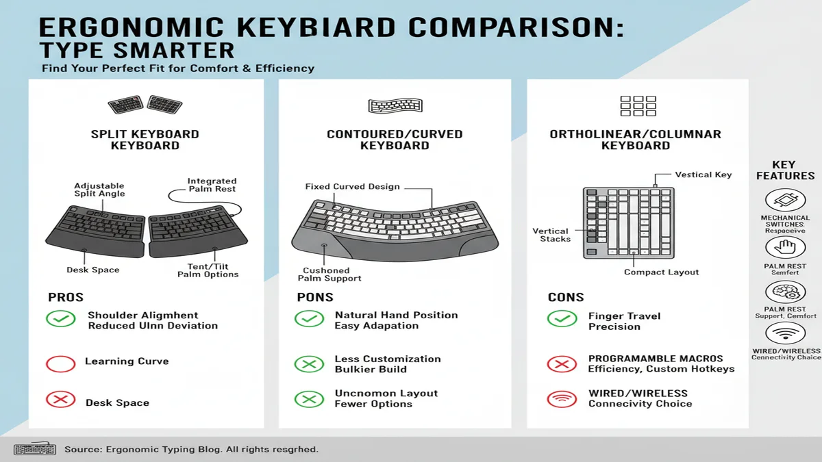 best ergonomic keyboard for typing - comparison chart showing different options