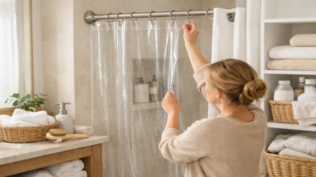 best shower curtain liners - lifestyle photo in real-world setting