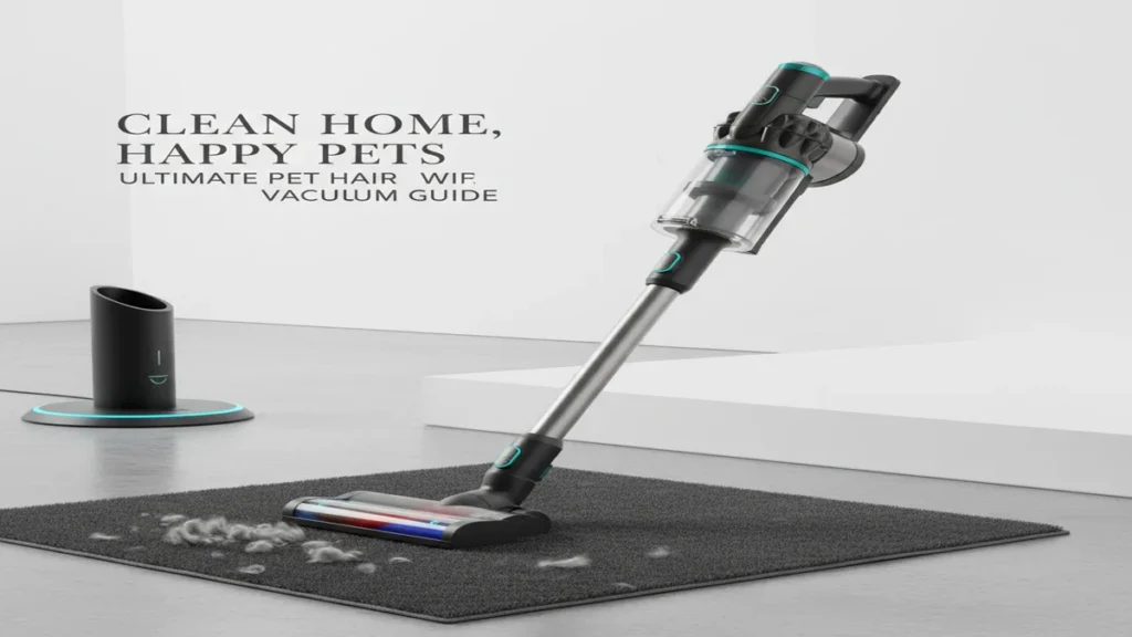 best vacuum for pet hair featured image showing a vacuum cleaning pet hair in a real home setting