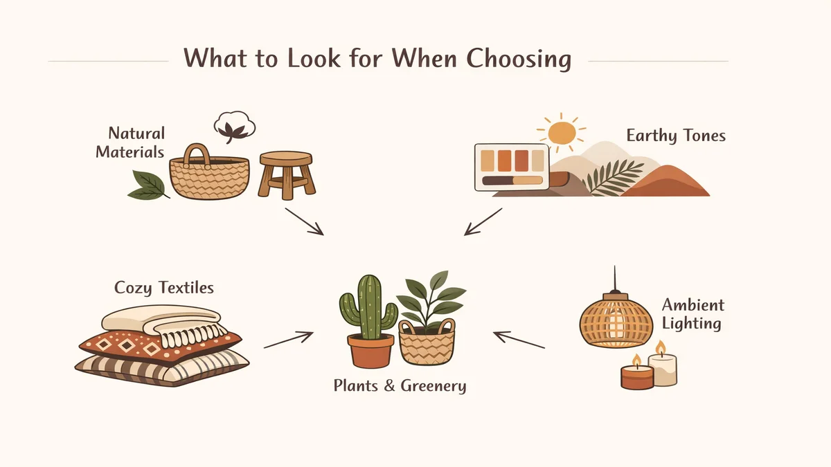 boho bedroom ideas - diagram illustrating what to look for when choosing