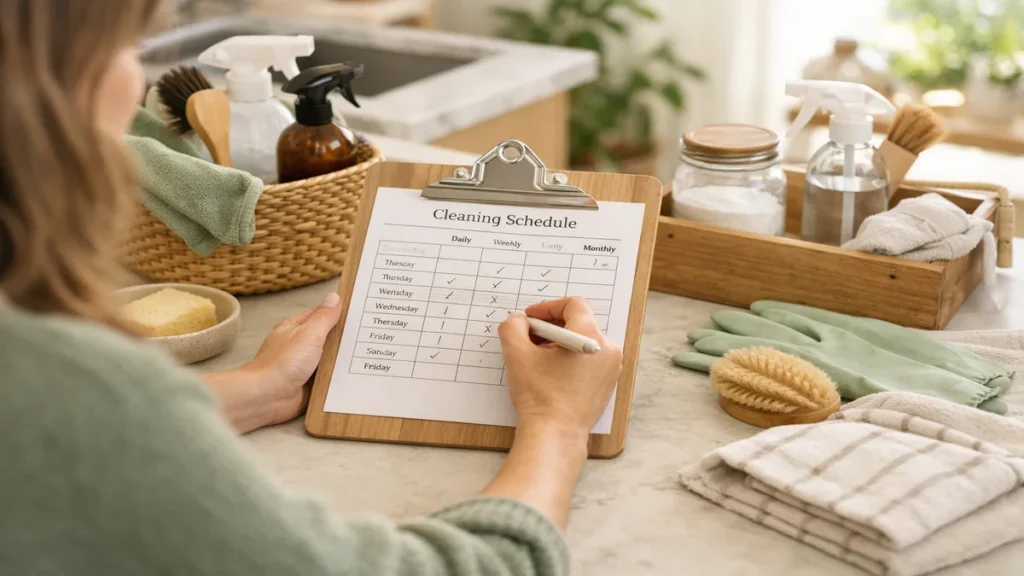 cleaning schedule template - lifestyle photo in real-world setting