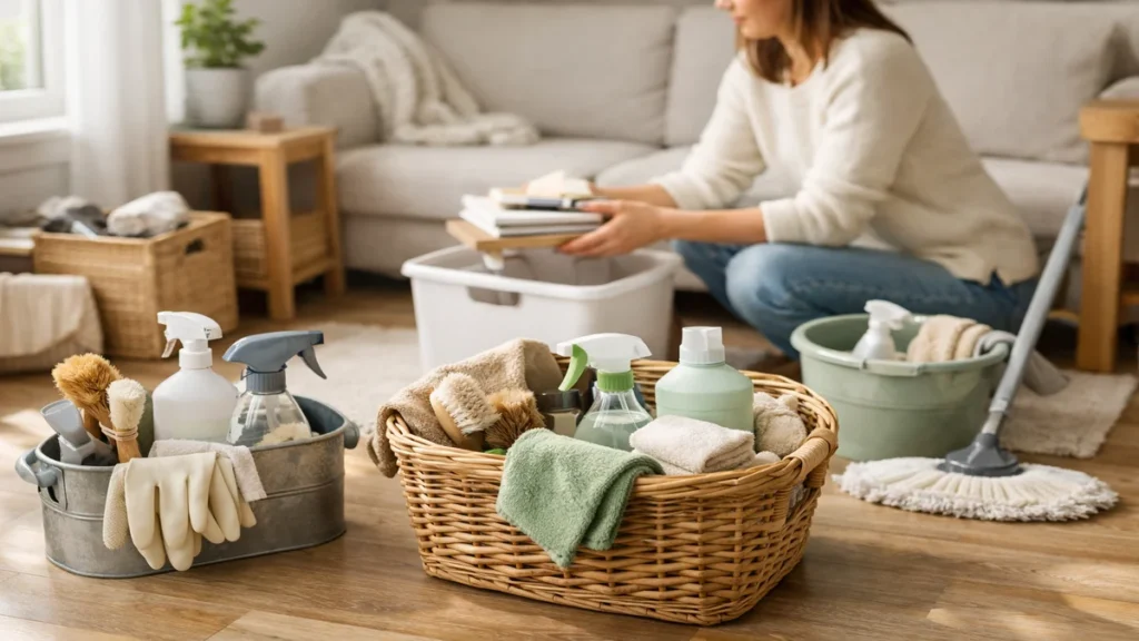 cleaning supplies to declutter - lifestyle photo in real-world setting