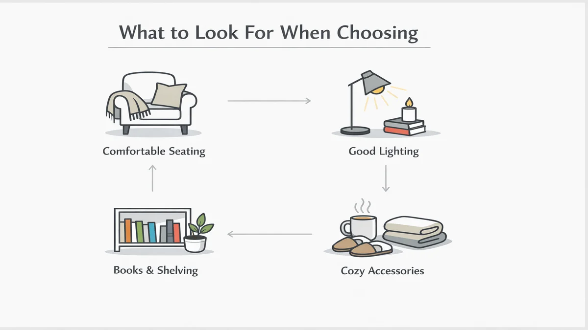 cozy reading nook ideas - diagram illustrating what to look for when choosing