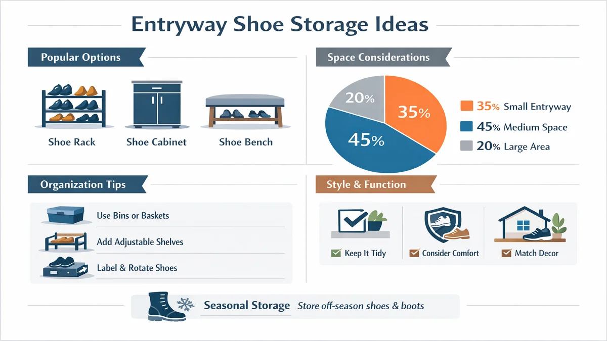 entryway shoe storage ideas - infographic with key information