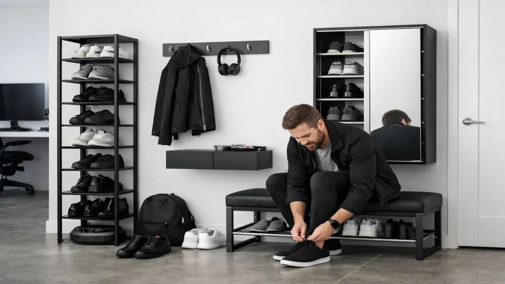 entryway shoe storage ideas - lifestyle photo in real-world setting