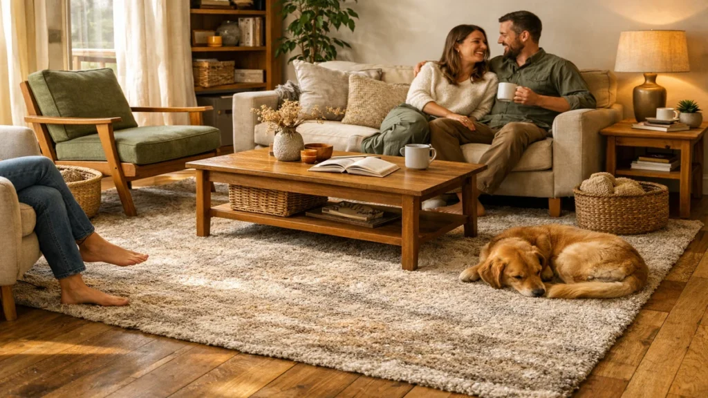 living room rug placement tips - lifestyle photo in real-world setting