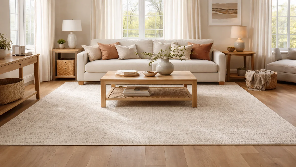 living room rug placement tips - professional product photography