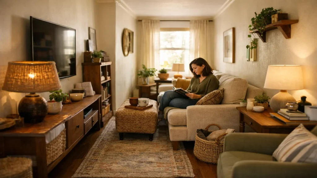 narrow living room layout fix - lifestyle photo in real-world setting