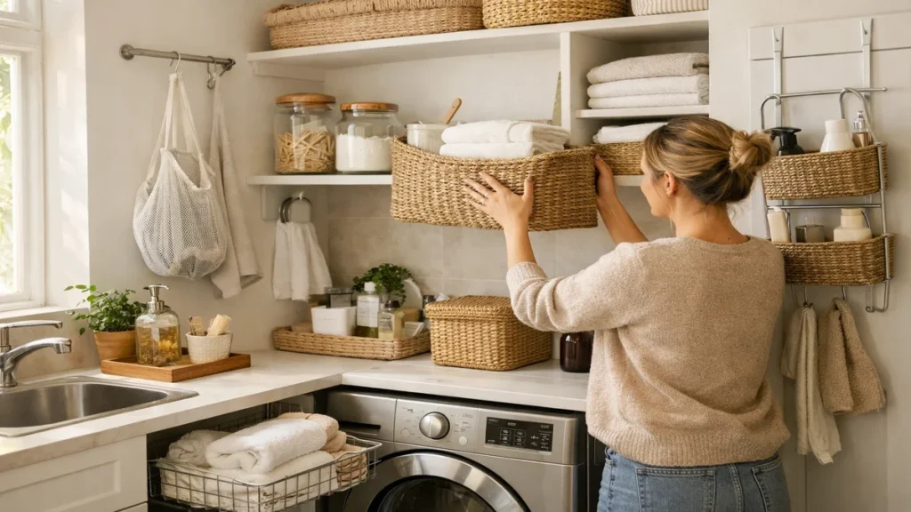 small laundry room storage ideas - lifestyle photo in real-world setting