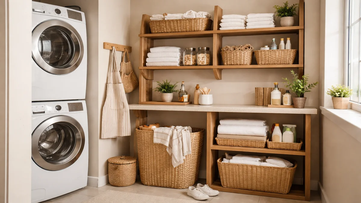 small laundry room storage ideas - professional product photography