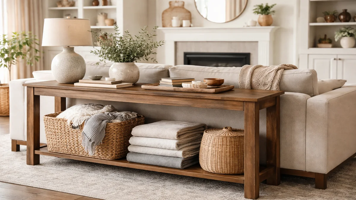 sofa table behind couch - professional product photography
