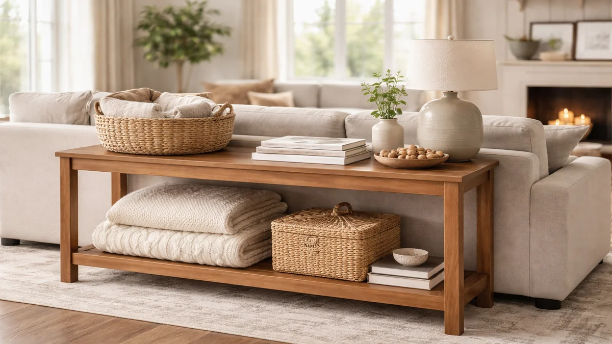 sofa table behind couch - professional product photography